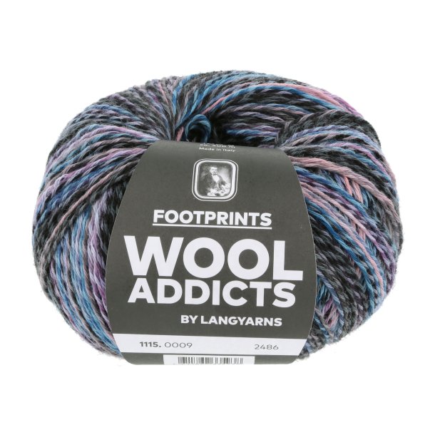 Lang Yarns - Footprints Wool Addict Fv. 09 Sort/Lilla/Petrol Multi