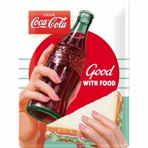 Emalje Barskilt - B62 - Coca-Cola Good with food.  30x40 cm.