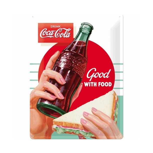 Emalje Barskilt - B62 - Coca-Cola Good with food.  30x40 cm.