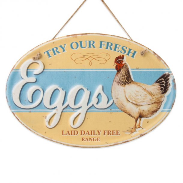 Emaljeskilt 3D - Hne " Try our fresh eggs....." (No 285)