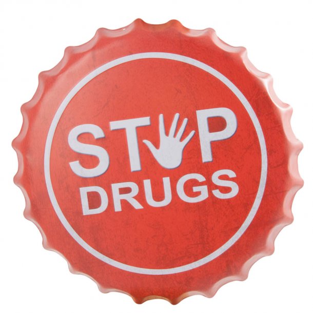 Metalskilt - STOP DRUGS Kapsel Model - (B280)