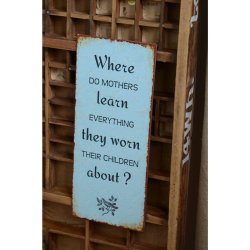 Metal Skilt " Where do mothers learn..."(017)