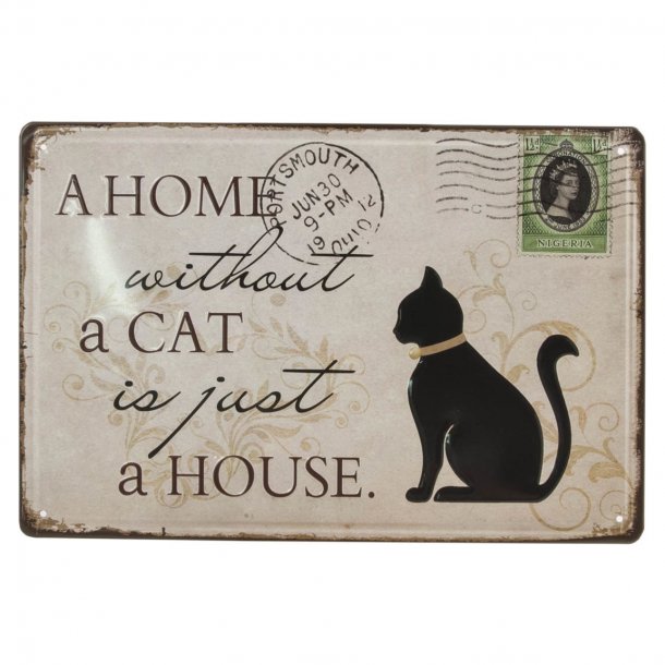 Emalje skilt i 3D - " A home without a cat..." 20 x 30 cm.