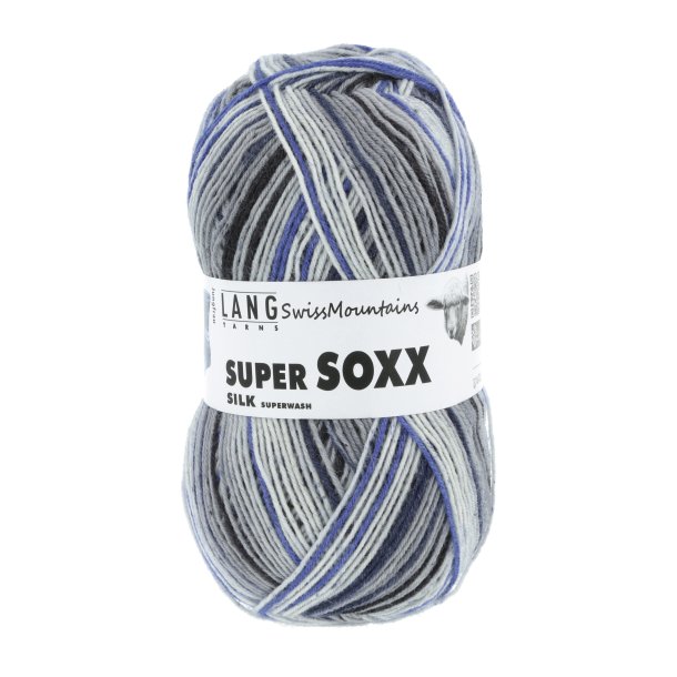 Lang Yarns - Super Soxx Silk Color Fv. 410 Bl�/Gr�/Sort