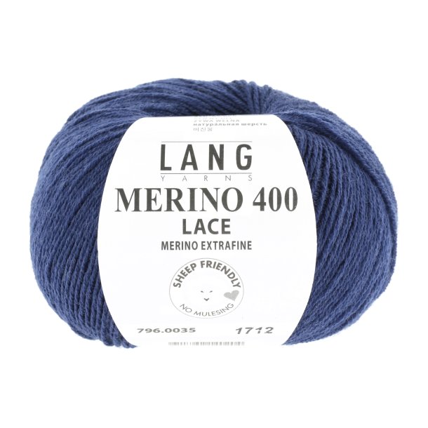 Lang Yarns Merino 400 Lace Fv. 35 Blå Marine - - MERINO 400 - Thecornershop.dk - Billigt Garn, hobby og Interiør.