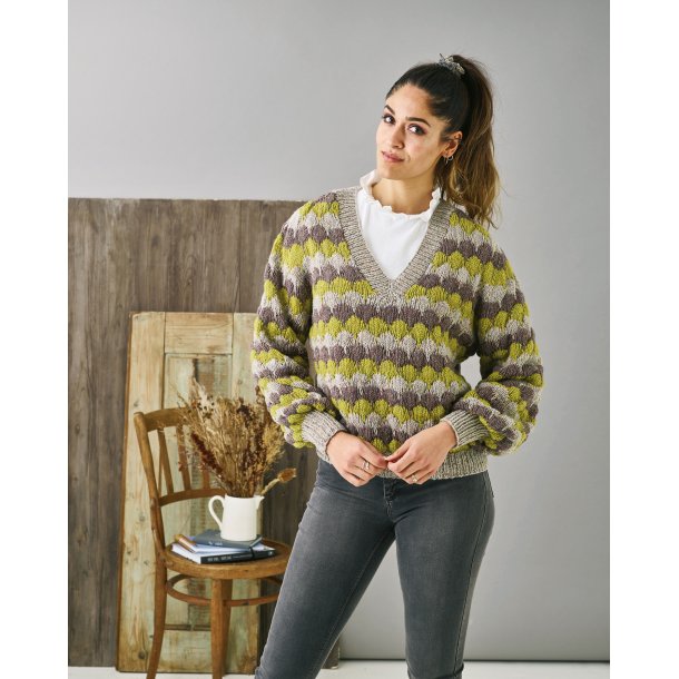 Dagmar By Permin - V-hals sweater med smandsbobler - Enkeltopskrift 302
