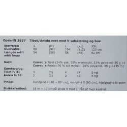 Tibet/Anisia vest med V-udskring og bue - Cewec - Enkeltopskrift nr 3837