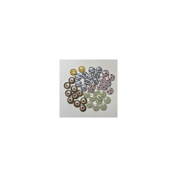 Plast knapper med forskellige motiver 32 stk 16mm ( Restsalg )
