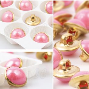 Metalknap med kunstig perle - I Pink  (no.227)