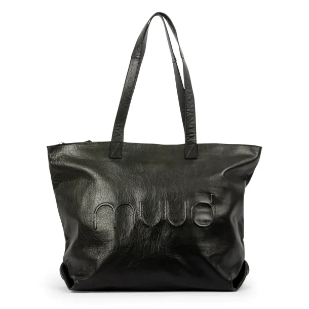 Muud - Laura - Ldertaske i gte lder / shopper med aftagelig pung Farve Sort