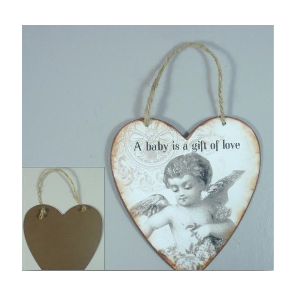 Metal Skilt Hjerteformet " A baby is a gift... .."(206)