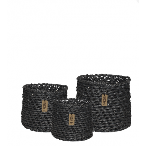 Set of 3 Woven Paper Baskets Fv. Black