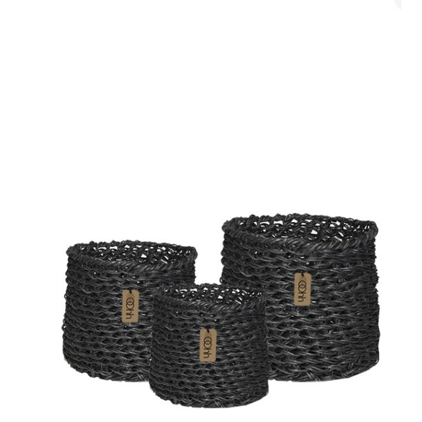 Set of 3 Woven Paper Baskets Fv. Black