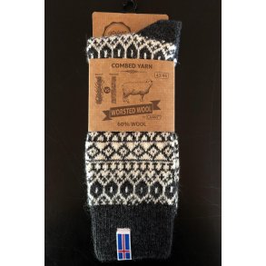 Ragsokker m/Islandsk flag af 60% kamgarns uld. koks (no 04)