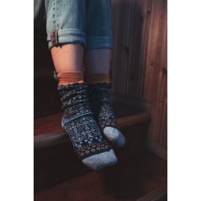 Ragsokker m/svensk flag af 70% uld i flot strikkemnster