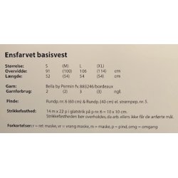Bella By Permin - Ensfarvet basisvest  - Enkeltopskrift / Nr. 893249