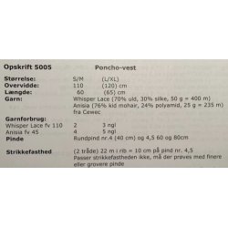Poncho-Vest i Whisper - Cewec - Enkeltopskrift nr 5005