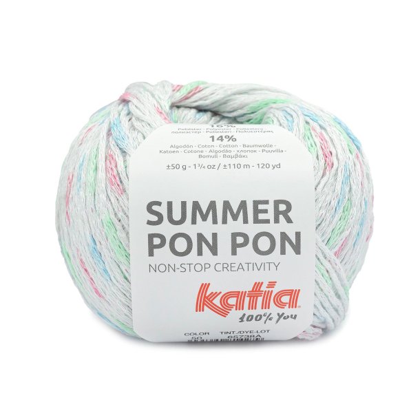 Katia - Summer Pon Pon Fv 50 Hvid-Water blue-Fuchsia. 